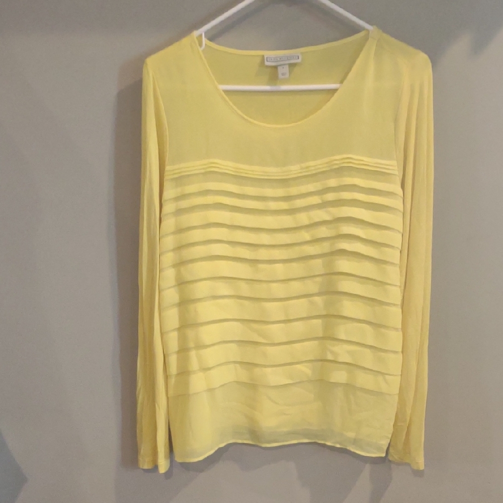 Dana Buchman Women's Large Yellow Ruffled Pleated Long Sleeve Blouse‎